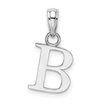10K White Gold Polished B Block Initial Charm Pendant - (A88-464)